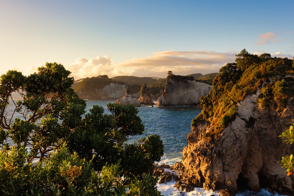 a view of the ocean from a cliff