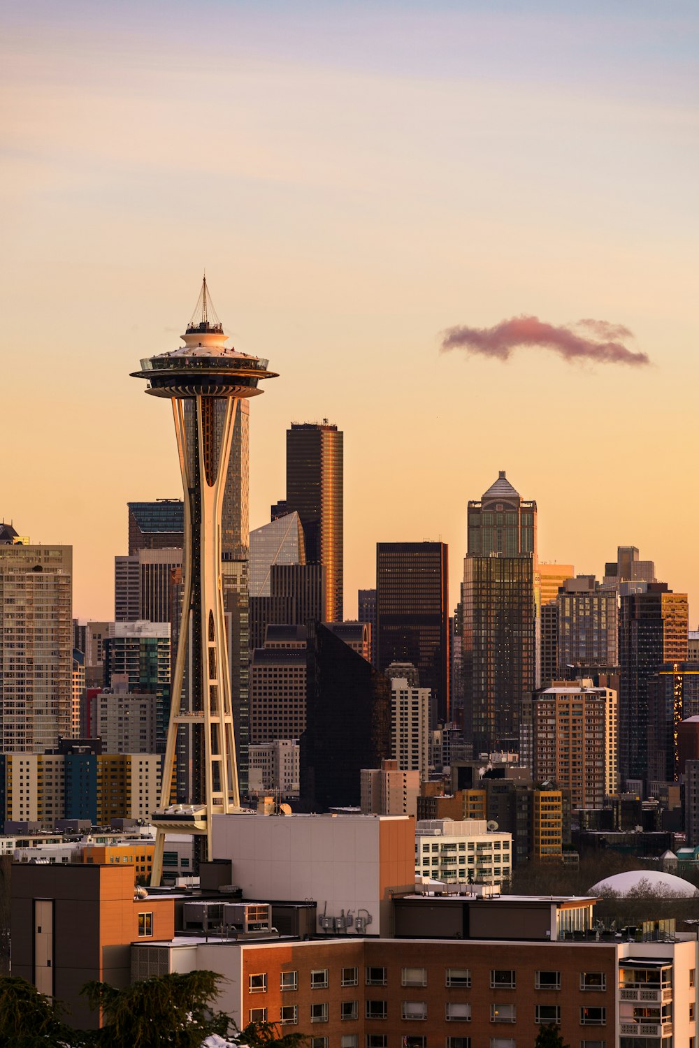 a view of a city with tall buildings