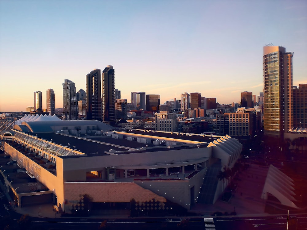 a view of a city with tall buildings