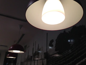 a white light hanging from a ceiling in a room