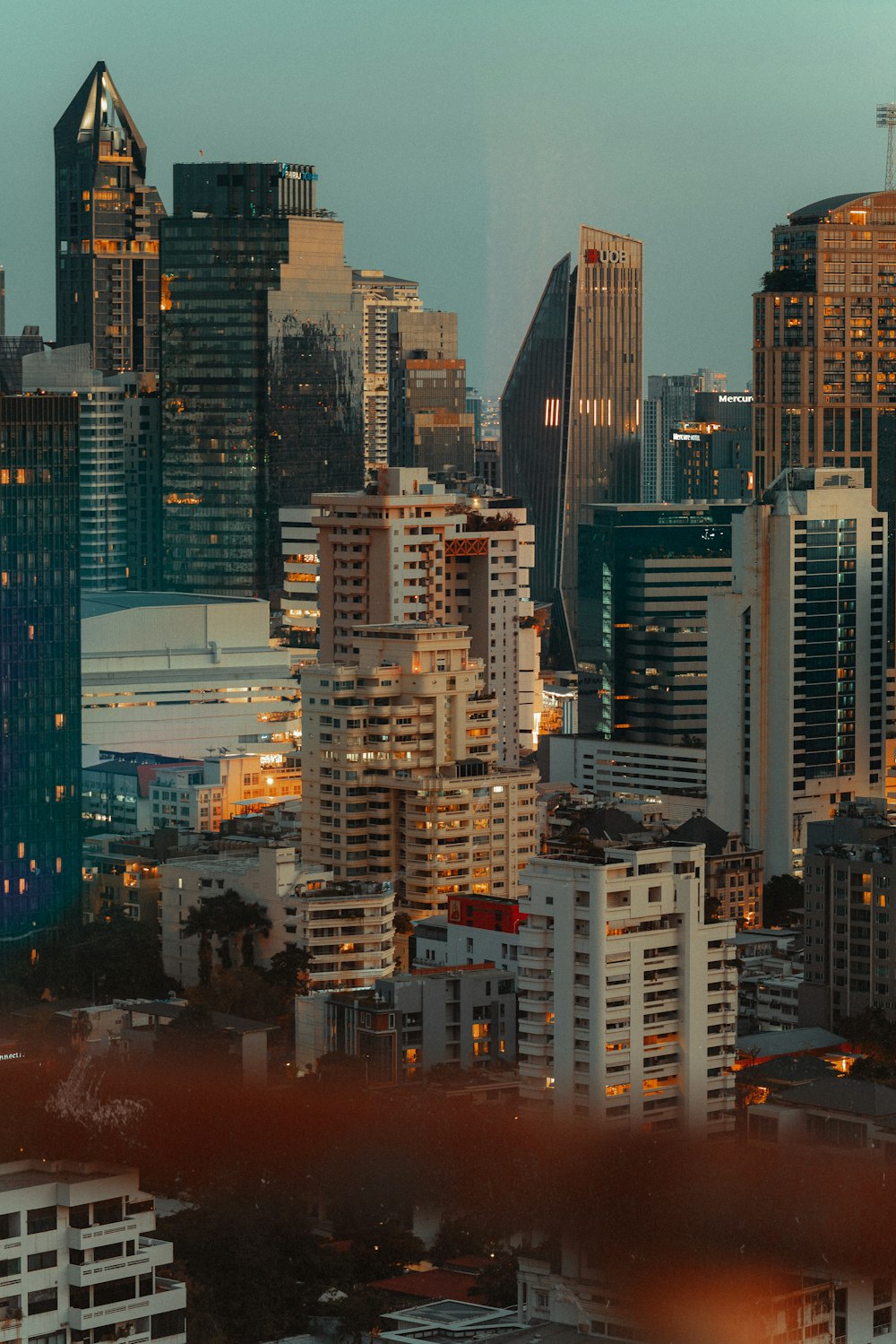 a view of a city at night from a window