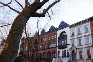 Row of multi family houses in a residential area