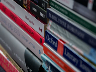 A stack of books close up