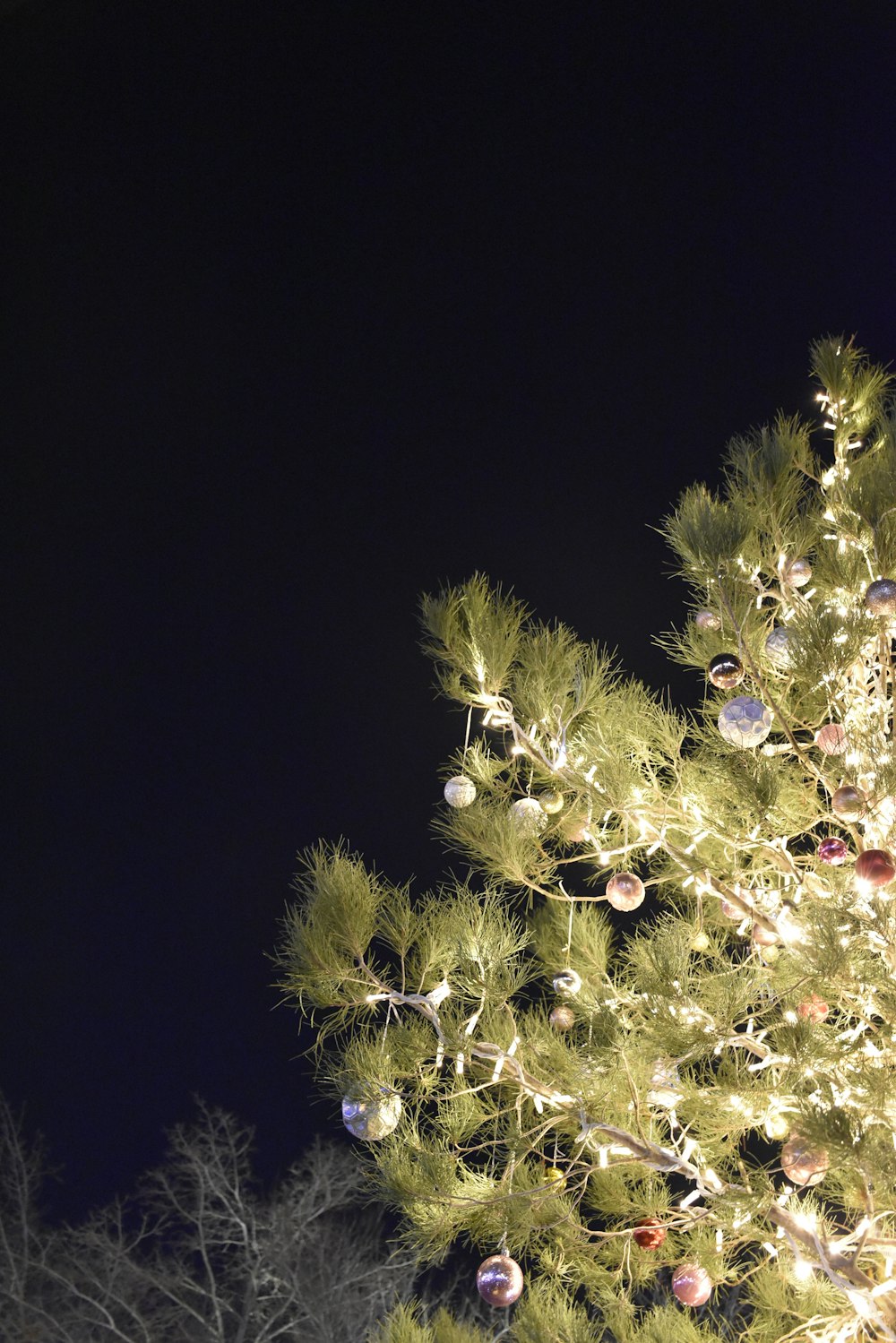 Un árbol de Navidad iluminado con adornos