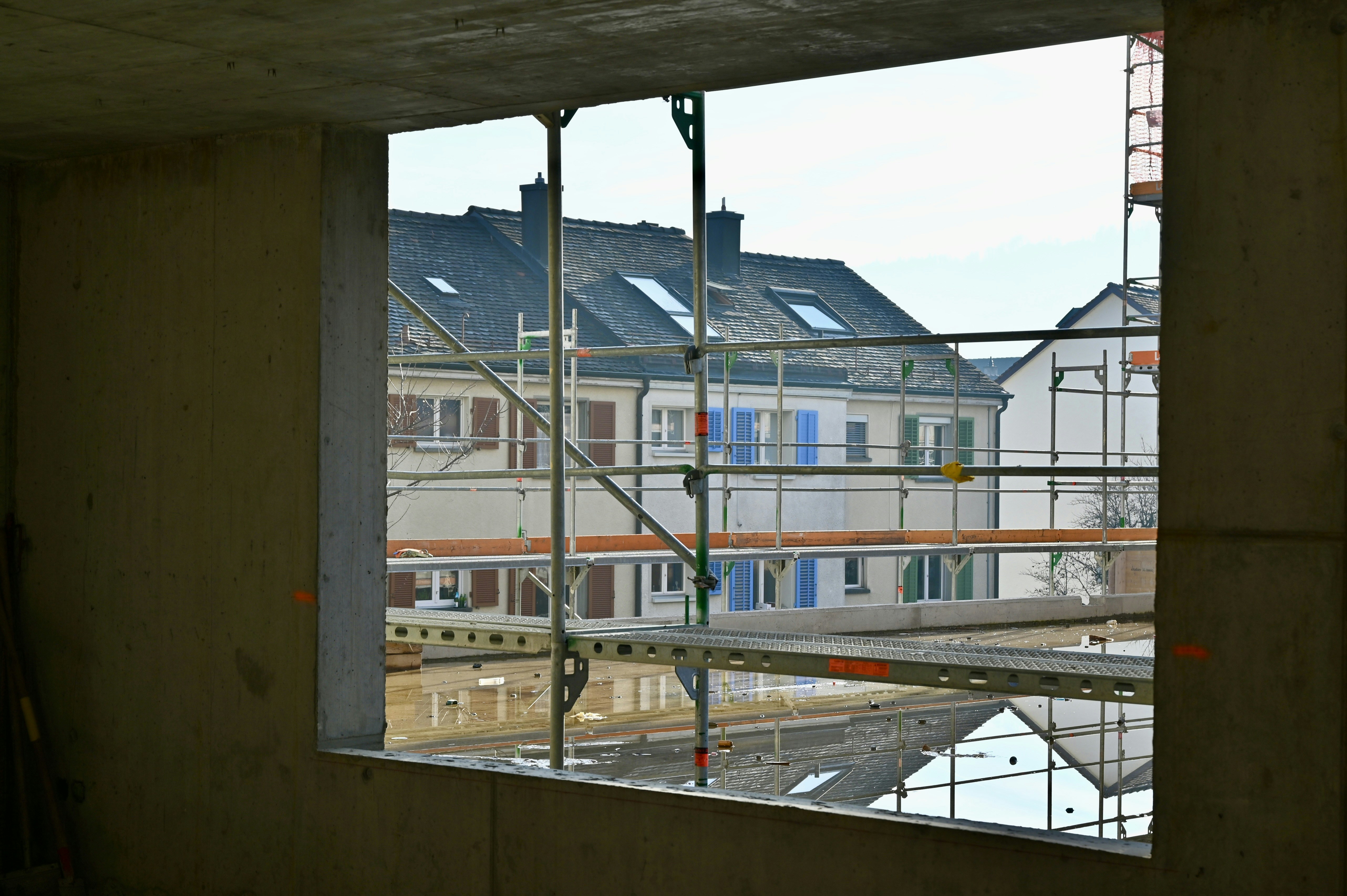 a view of a building through a window