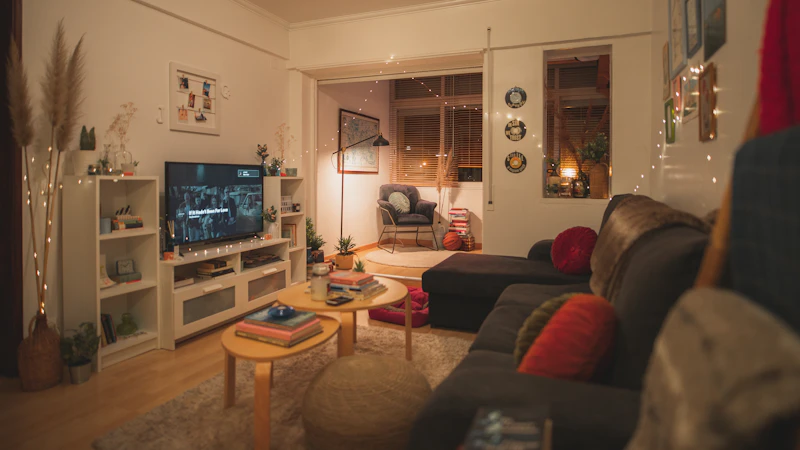 Modern family living room — comfortable home after HVAC service