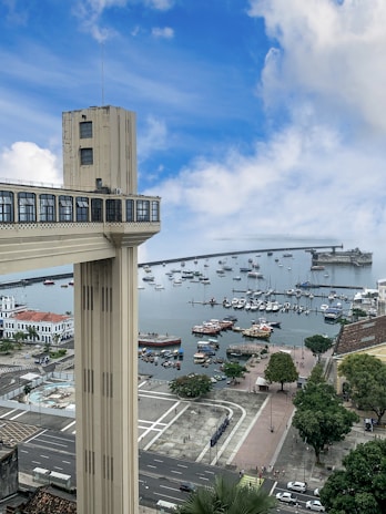 a view of a harbor with boats in the water