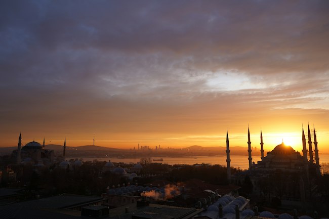 Istanbul domes and minarets in golden morning light