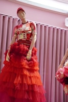 A vibrant women's fashion outfit showcased on a mannequin.