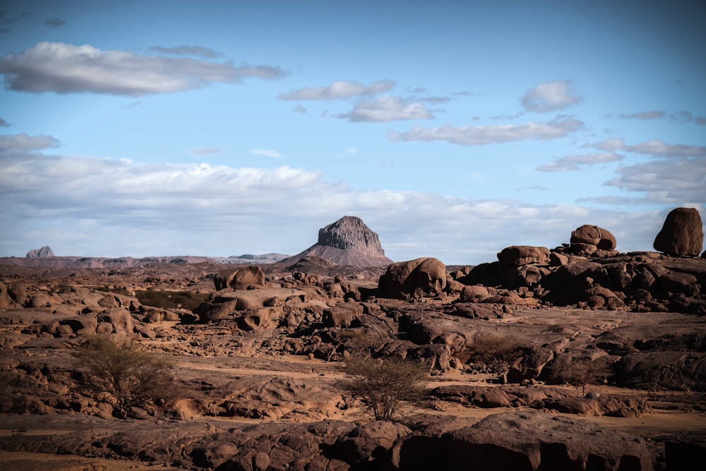 a large rock formation in the middle of a desert