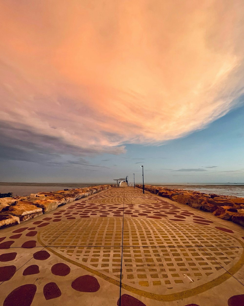 a walkway that has a lot of dots on it