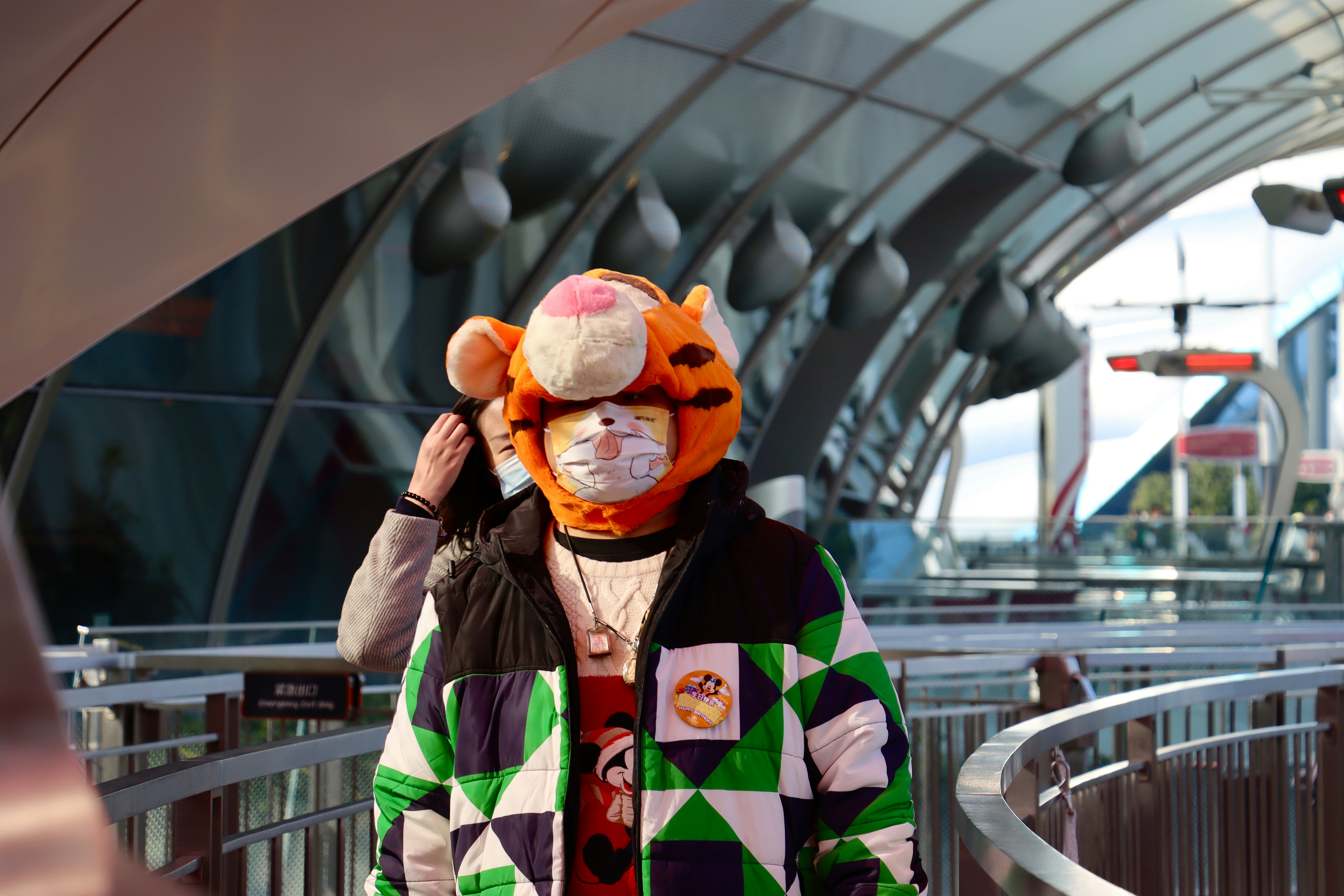 seseorang yang mengenakan topeng dan jaket harimau