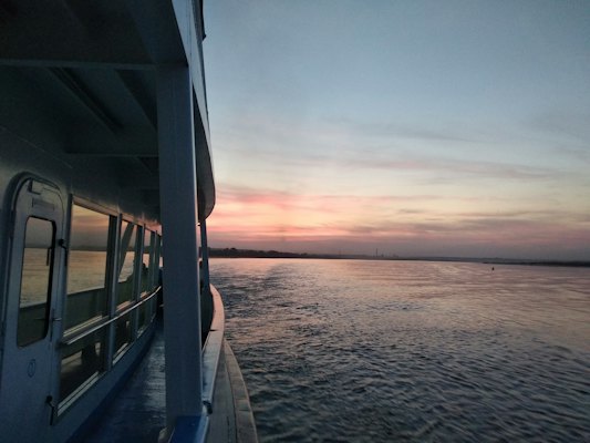 The Volga from the river boat at dusk — Kostroma, Russia