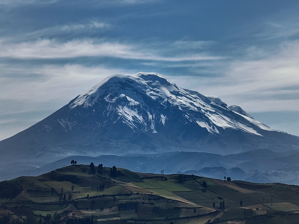 a large snow covered mountain in the distance