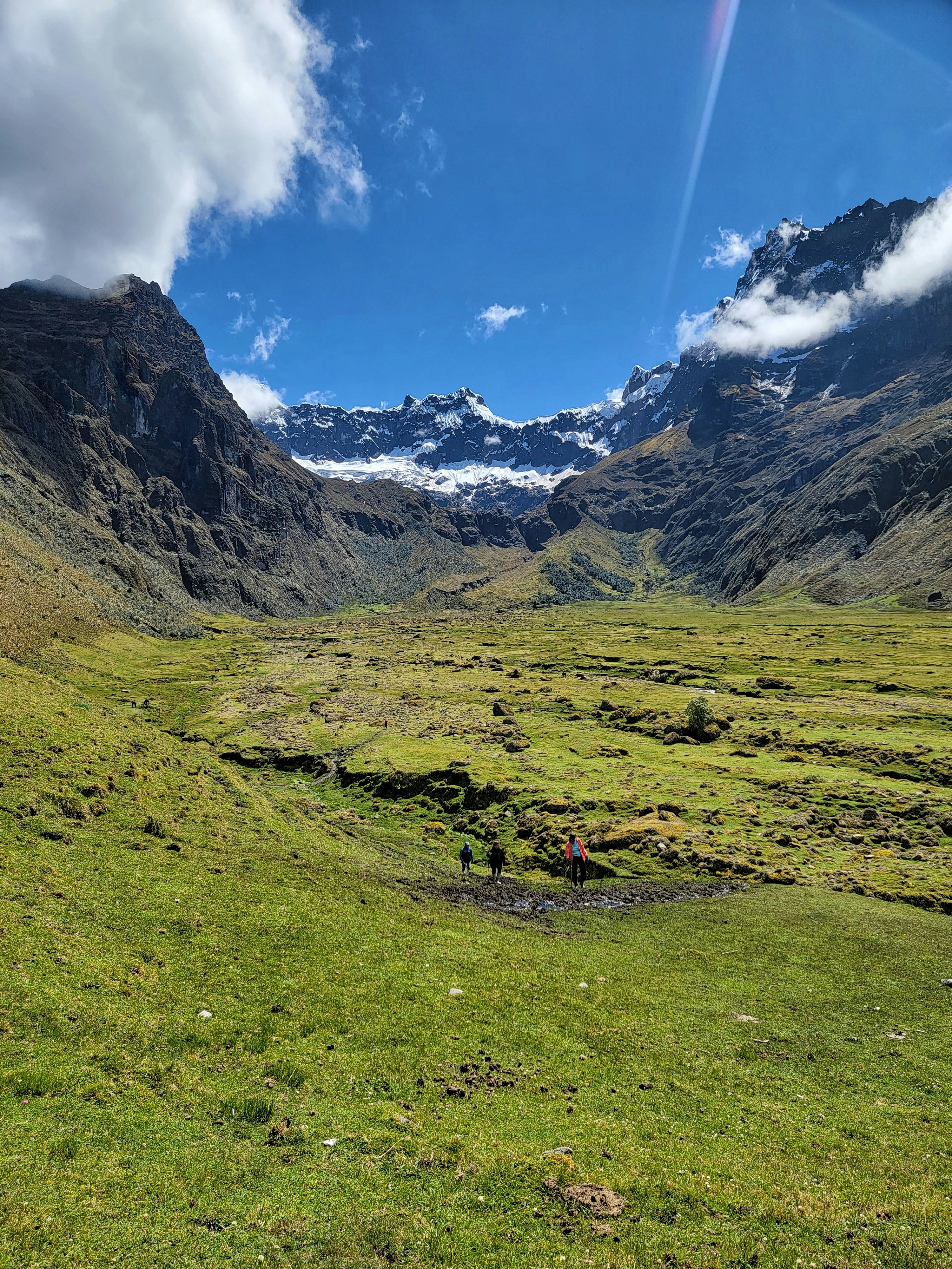 um campo gramado com montanhas ao fundo