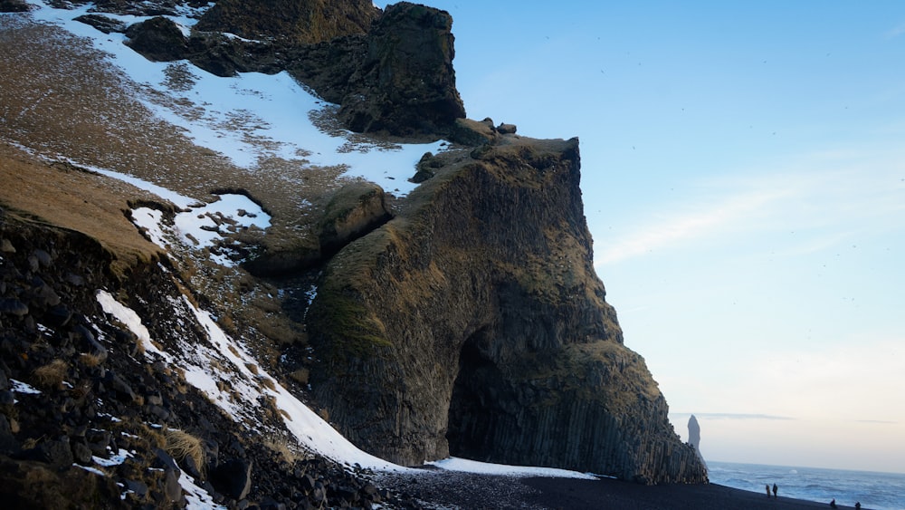 a group of people standing on top of a snow covered mountain