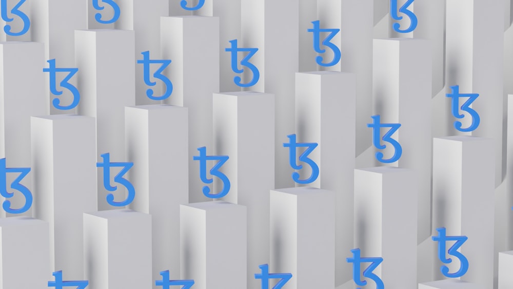 a number of blue numbers on a gray background