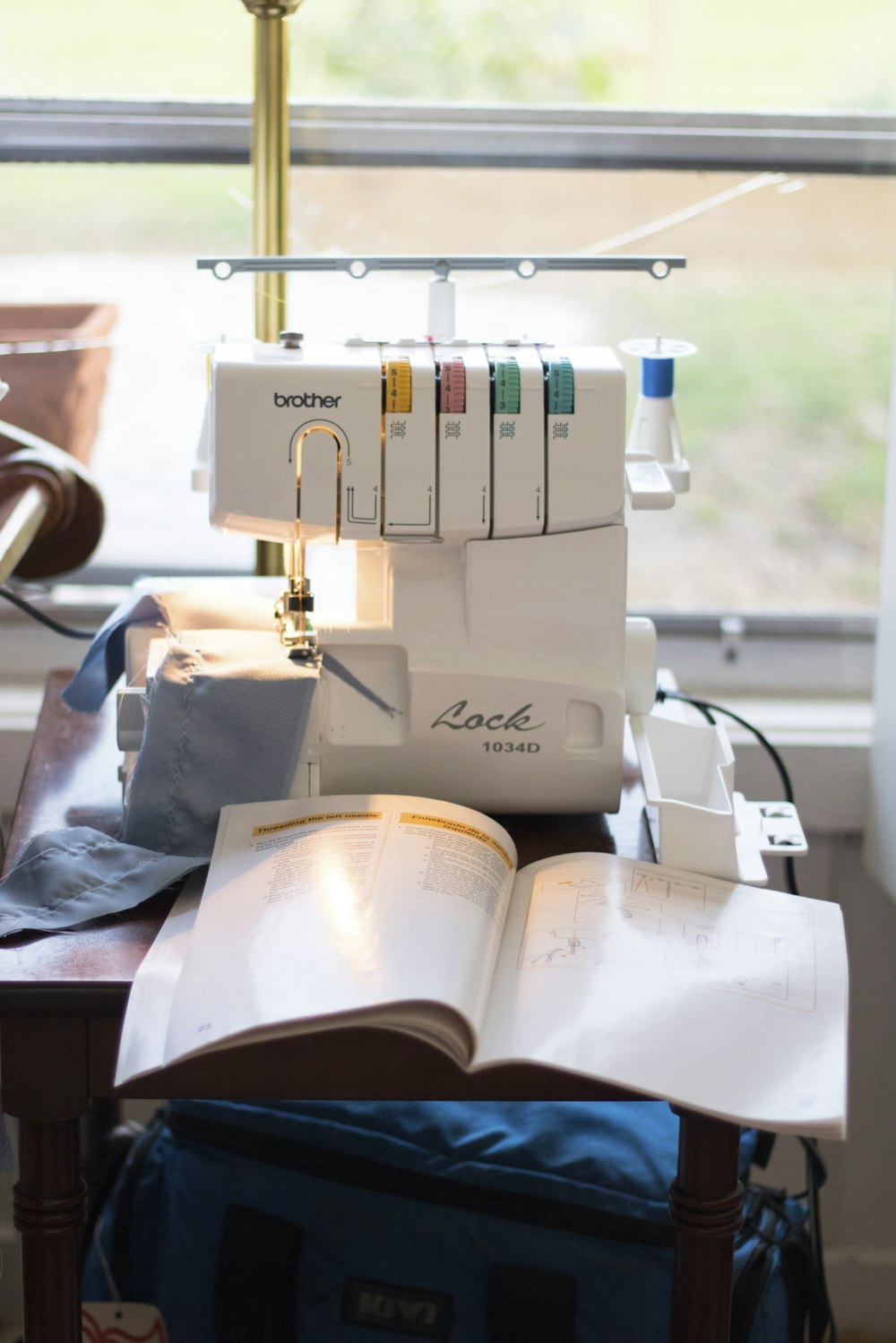 a sewing machine sitting on top of a table