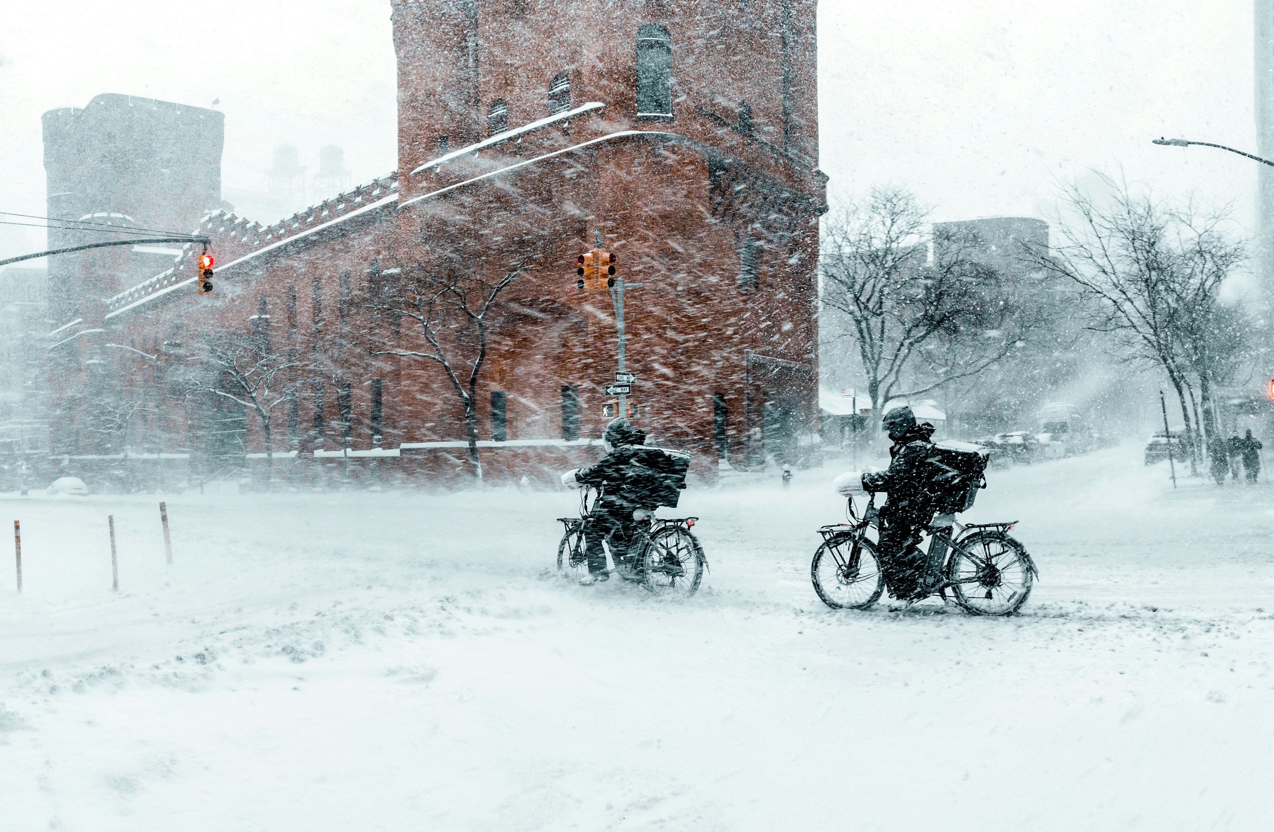 a couple of bikes that are in the snow