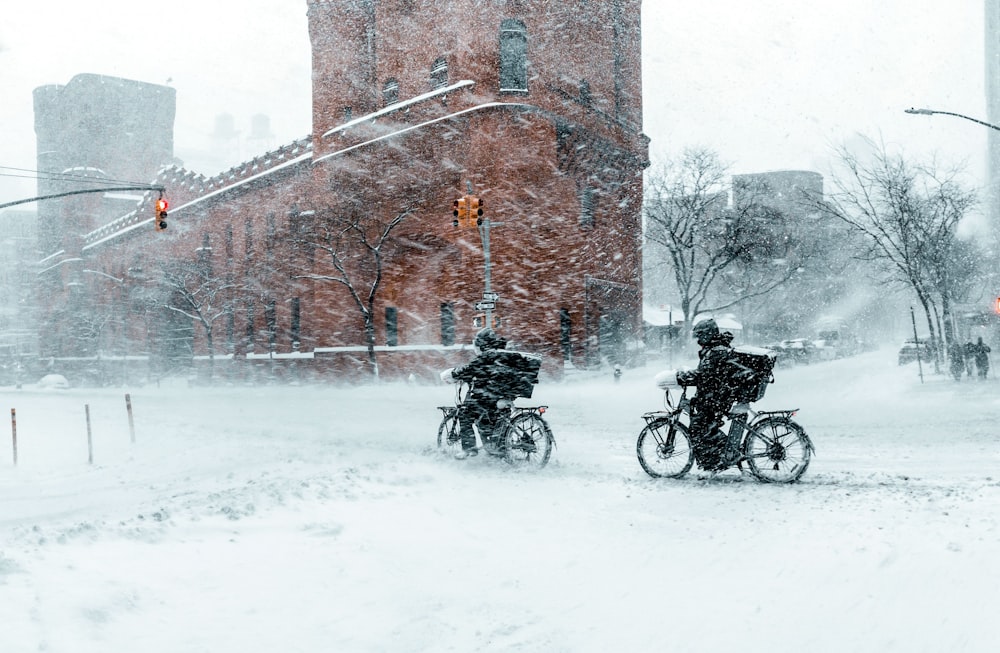 a couple of bikes that are in the snow