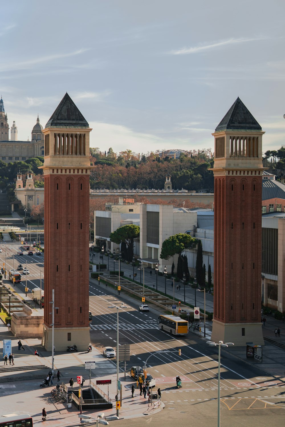 a couple of tall towers sitting next to each other