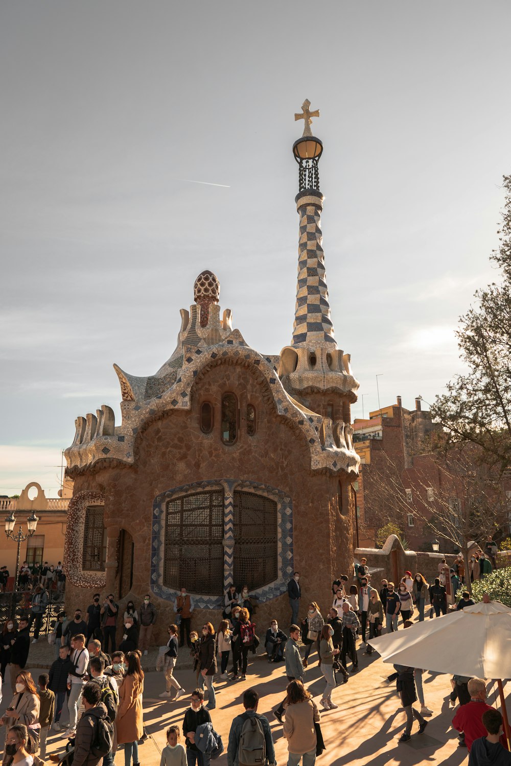 a group of people standing in front of a building