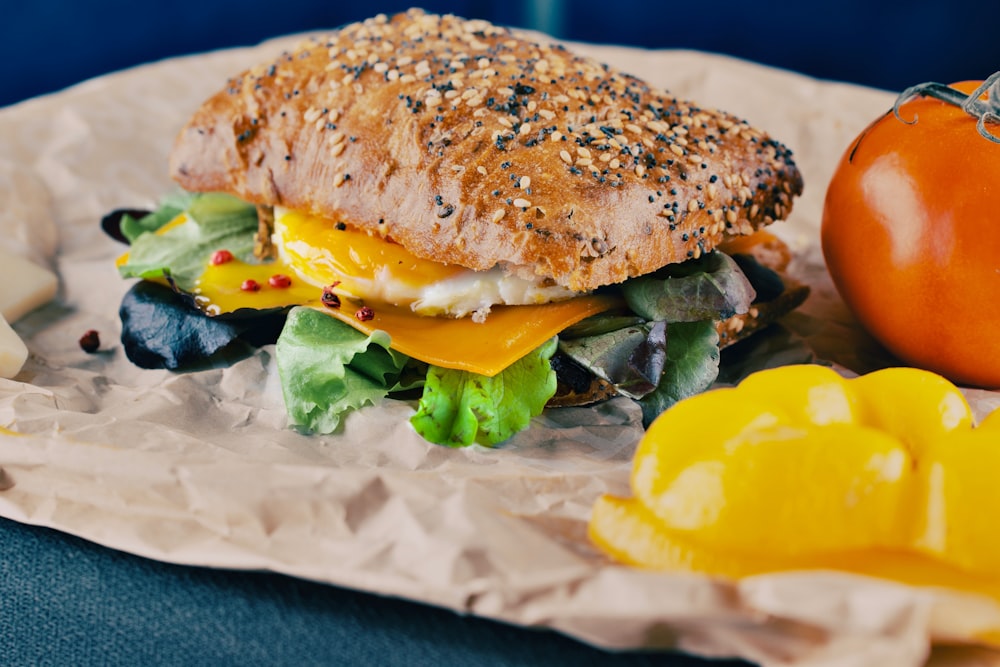 a close up of a sandwich on a piece of paper