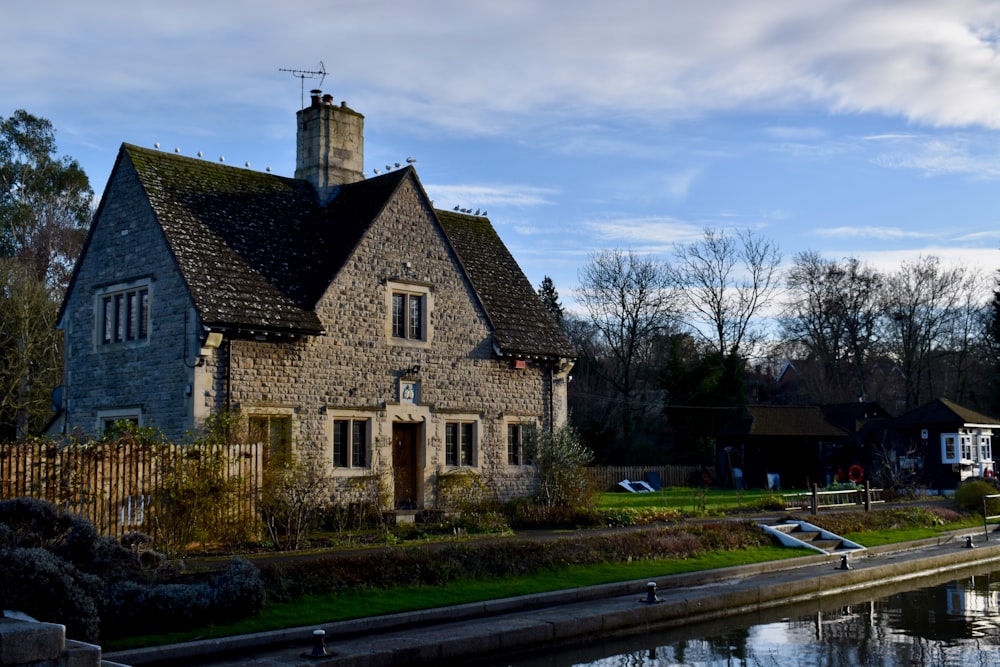 a house next to a body of water