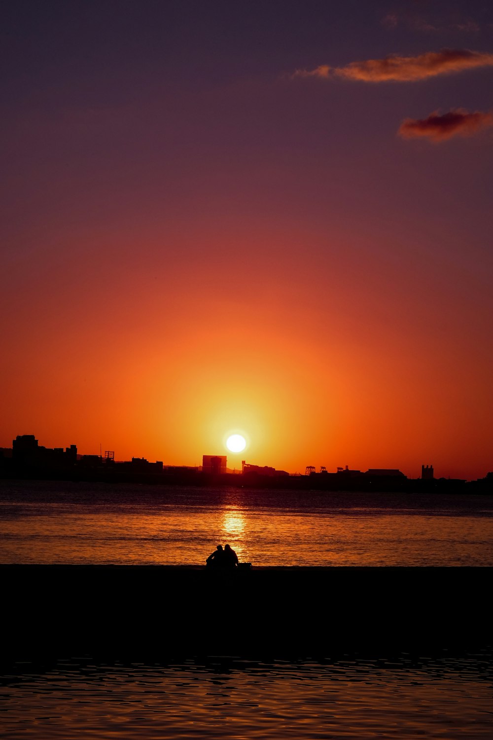 the sun is setting over a body of water