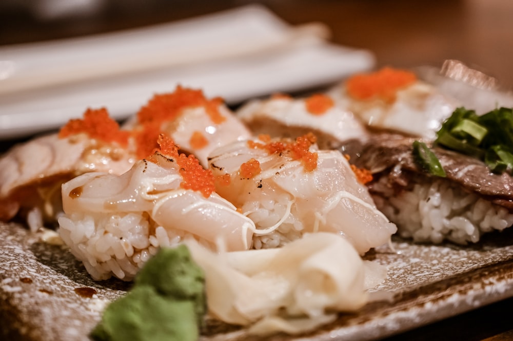 a close up of a plate of food on a table