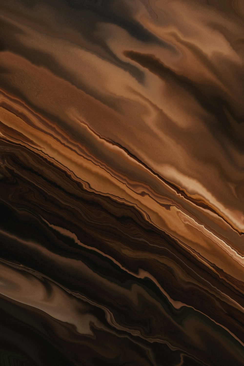 an abstract painting of a brown and black swirl