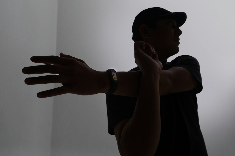 Athlete checking biometric data on a smartwatch