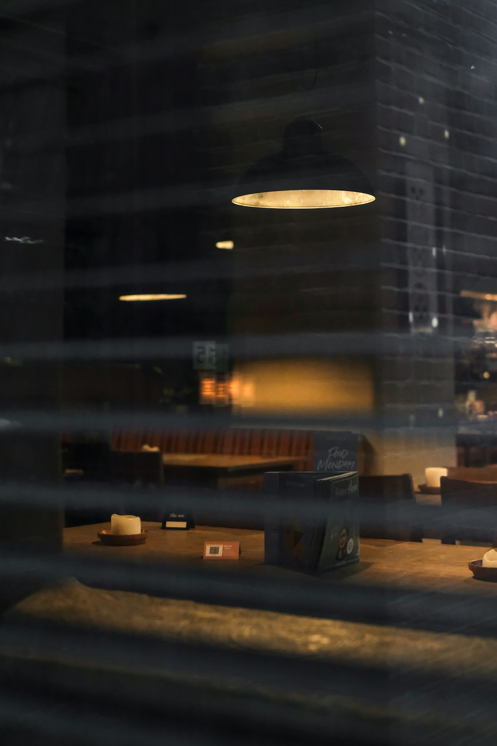 a view of a restaurant through a window