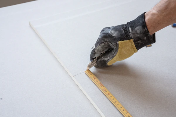 Carpenter measuring and cutting a board