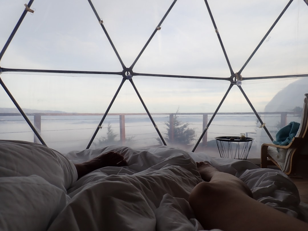 a person laying in a bed in front of a window,