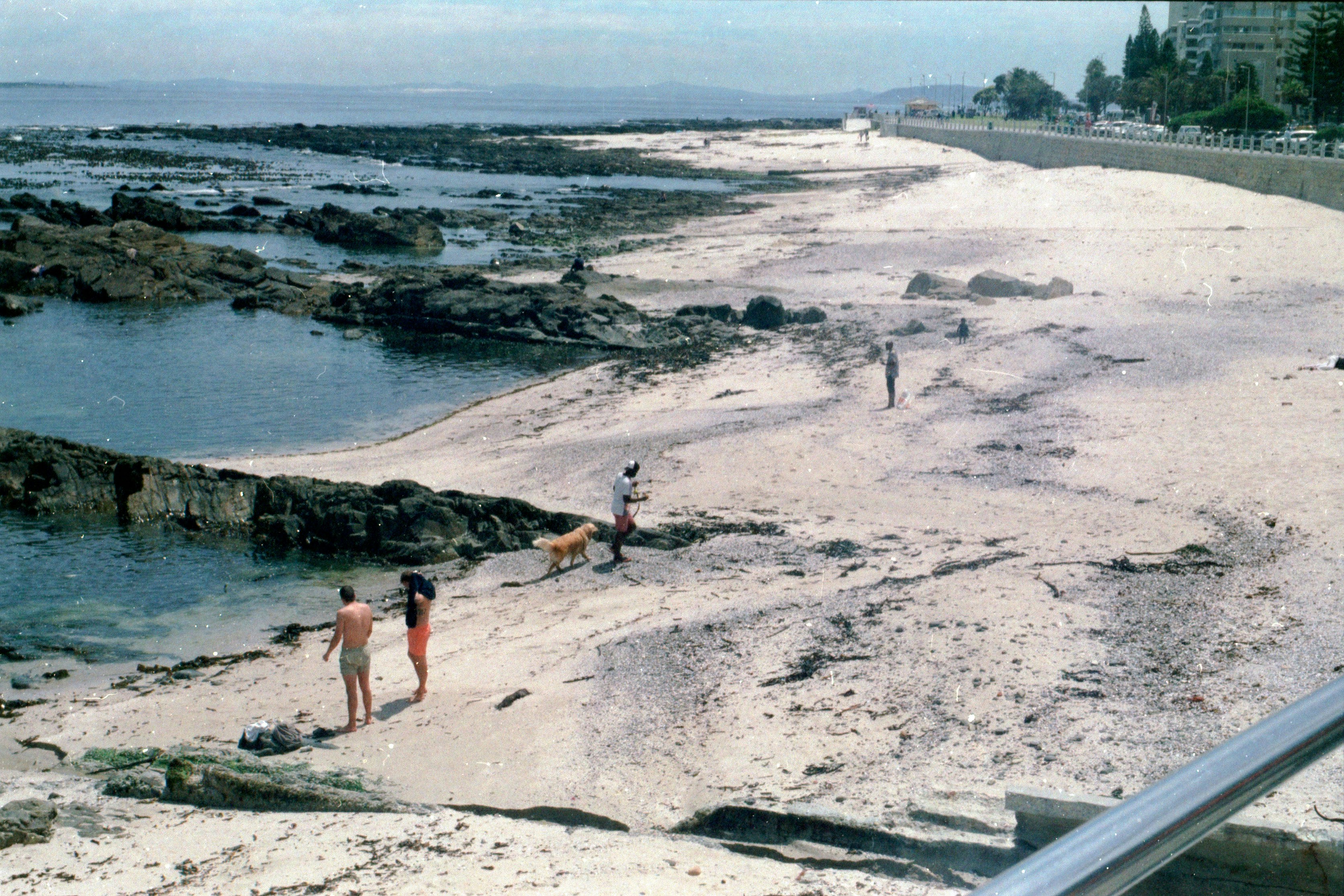 a group of people standing on top of a sandy beach