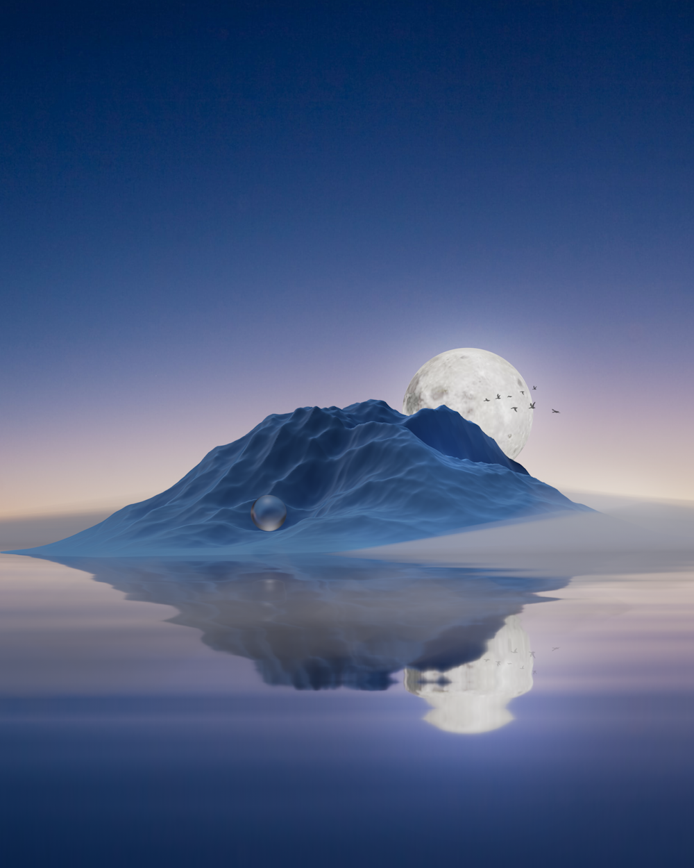 a mountain with a full moon in the sky