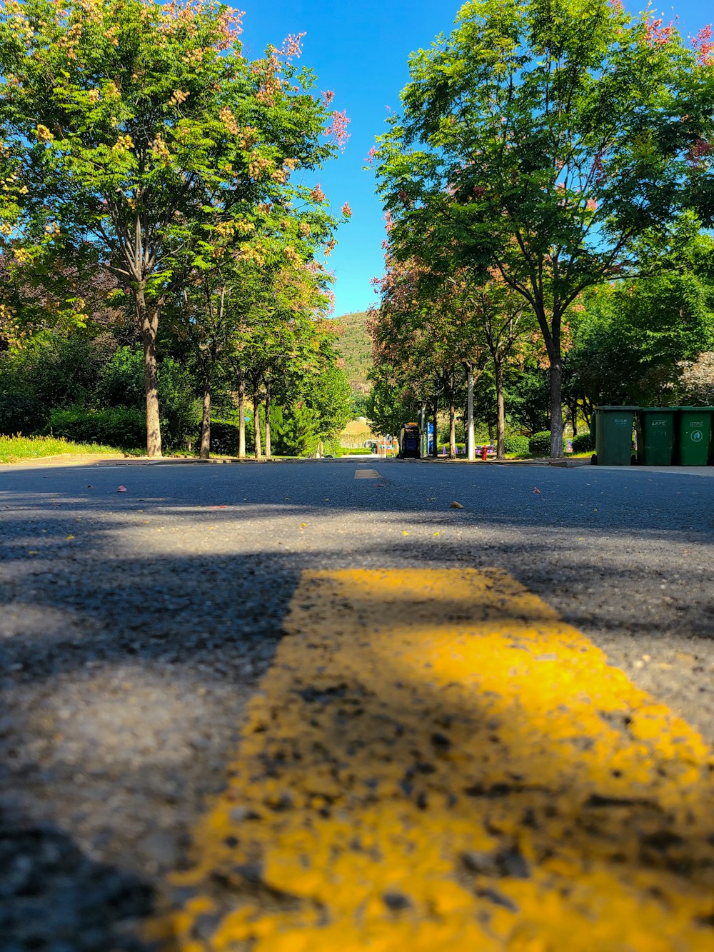 a street with a yellow line painted on it