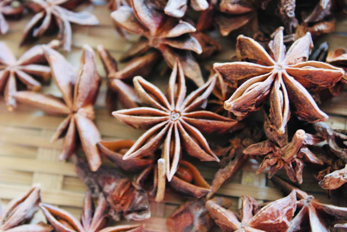 Whole star anise pods on a table