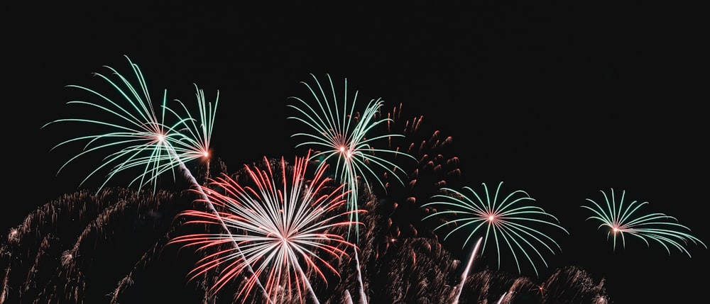 a bunch of fireworks are lit up in the night sky