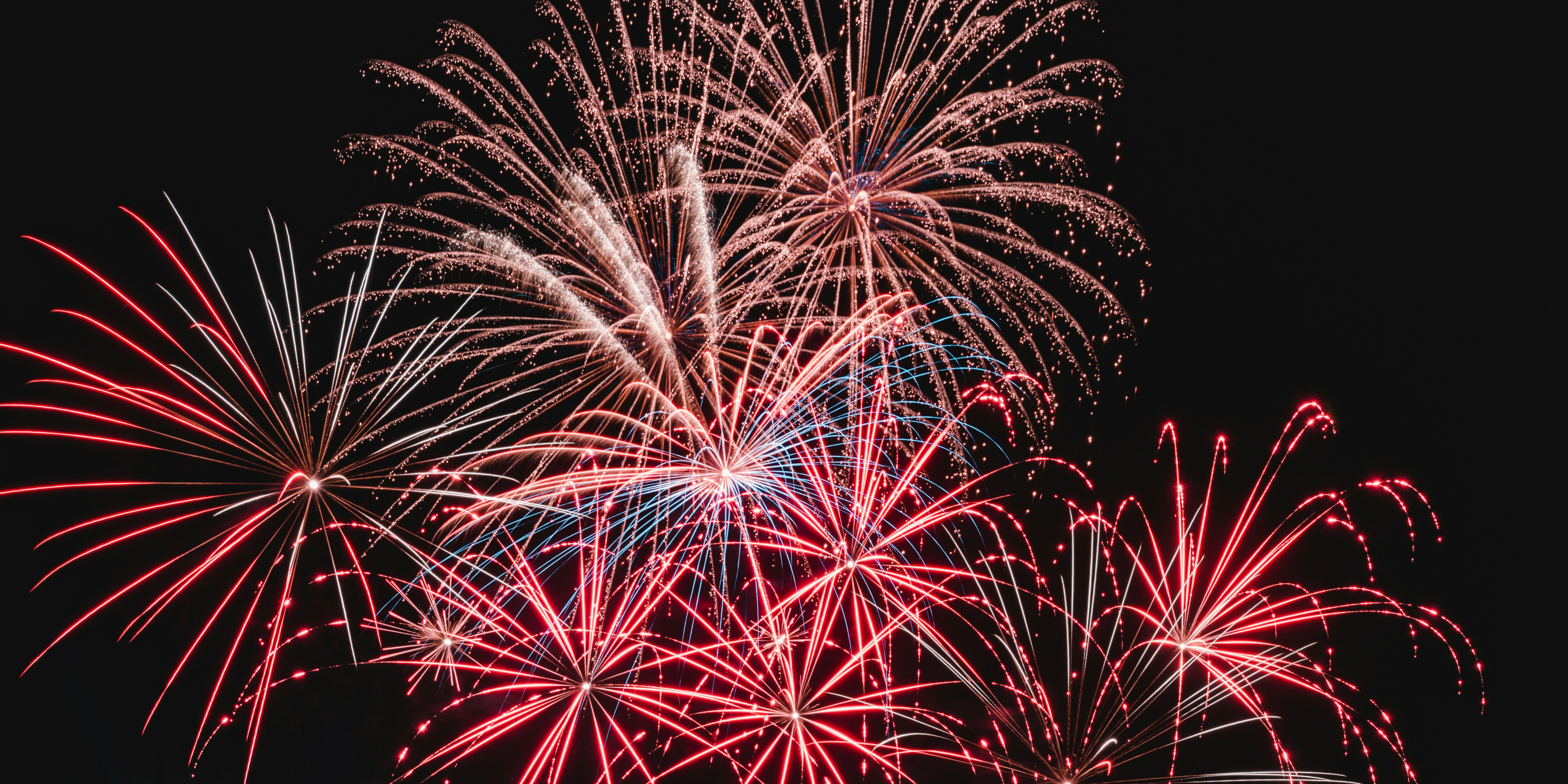 real colorful fireworks in the night sky, colorful fireworks on black background