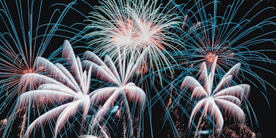 Variety of fireworks products arranged in a colorful display.
