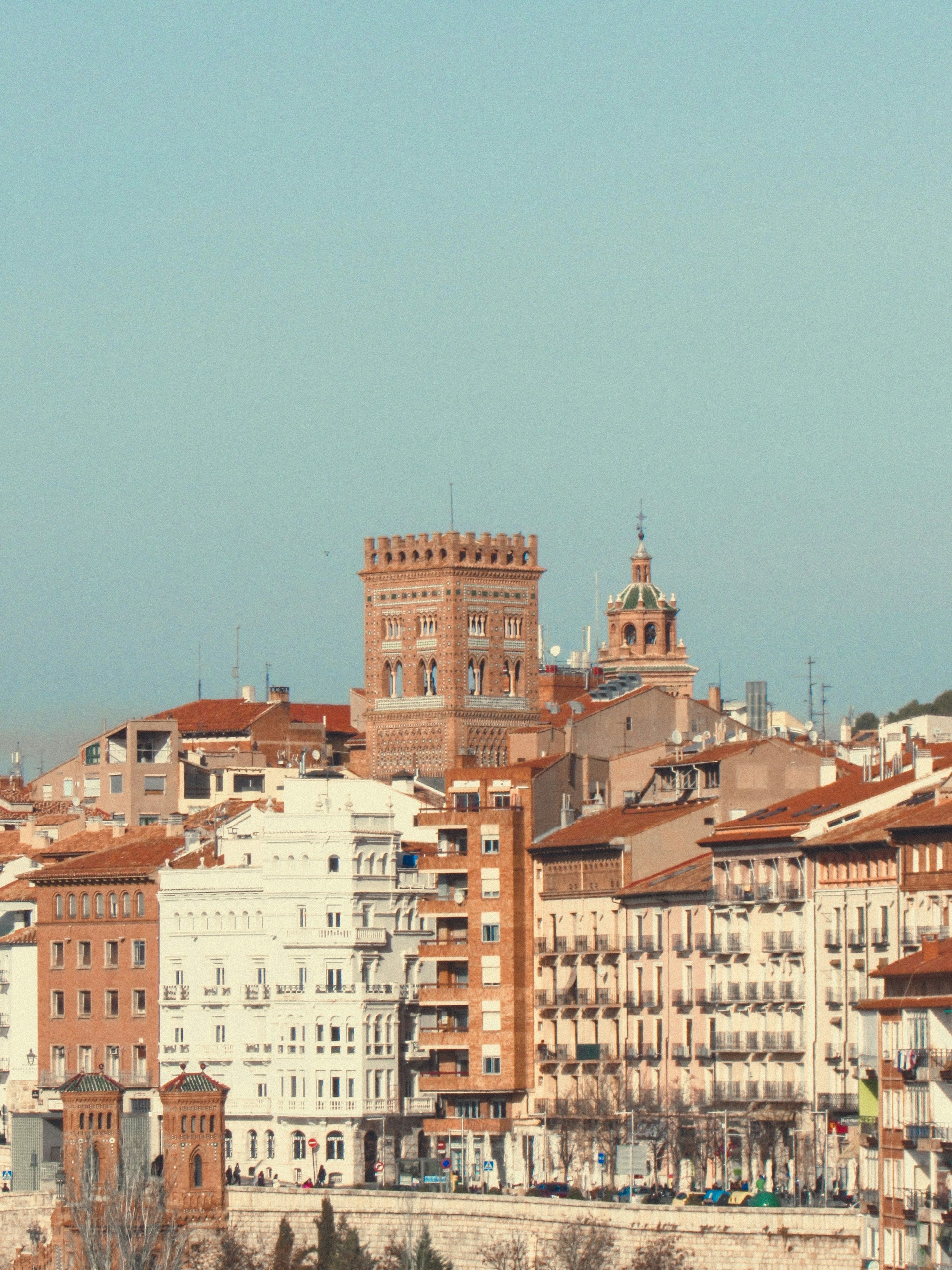 a view of a city with a clock tower