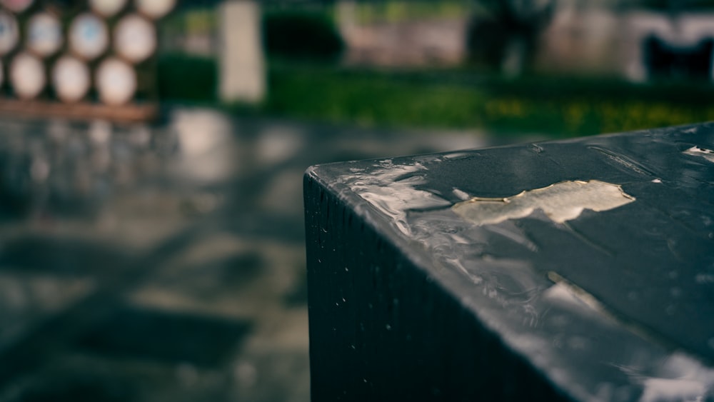 a close up of a piece of metal on a table