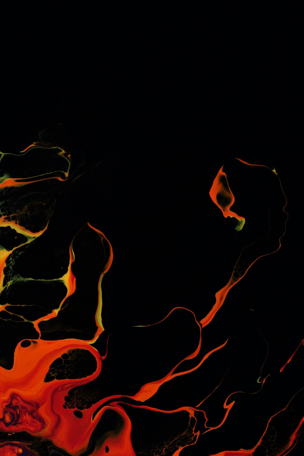 a black background with orange and red swirls