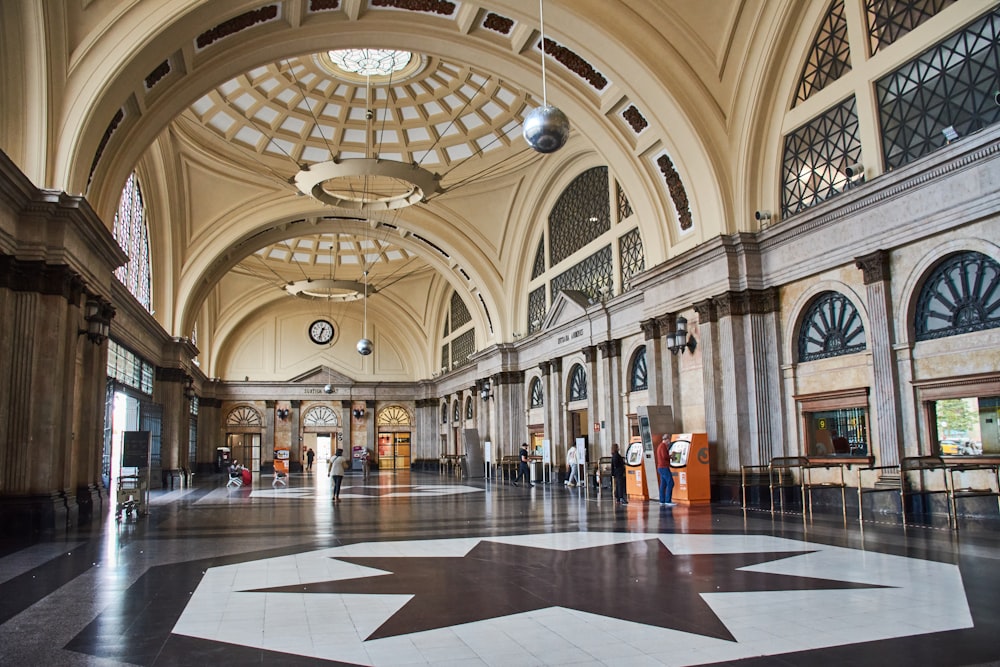 a large building with a star on the floor