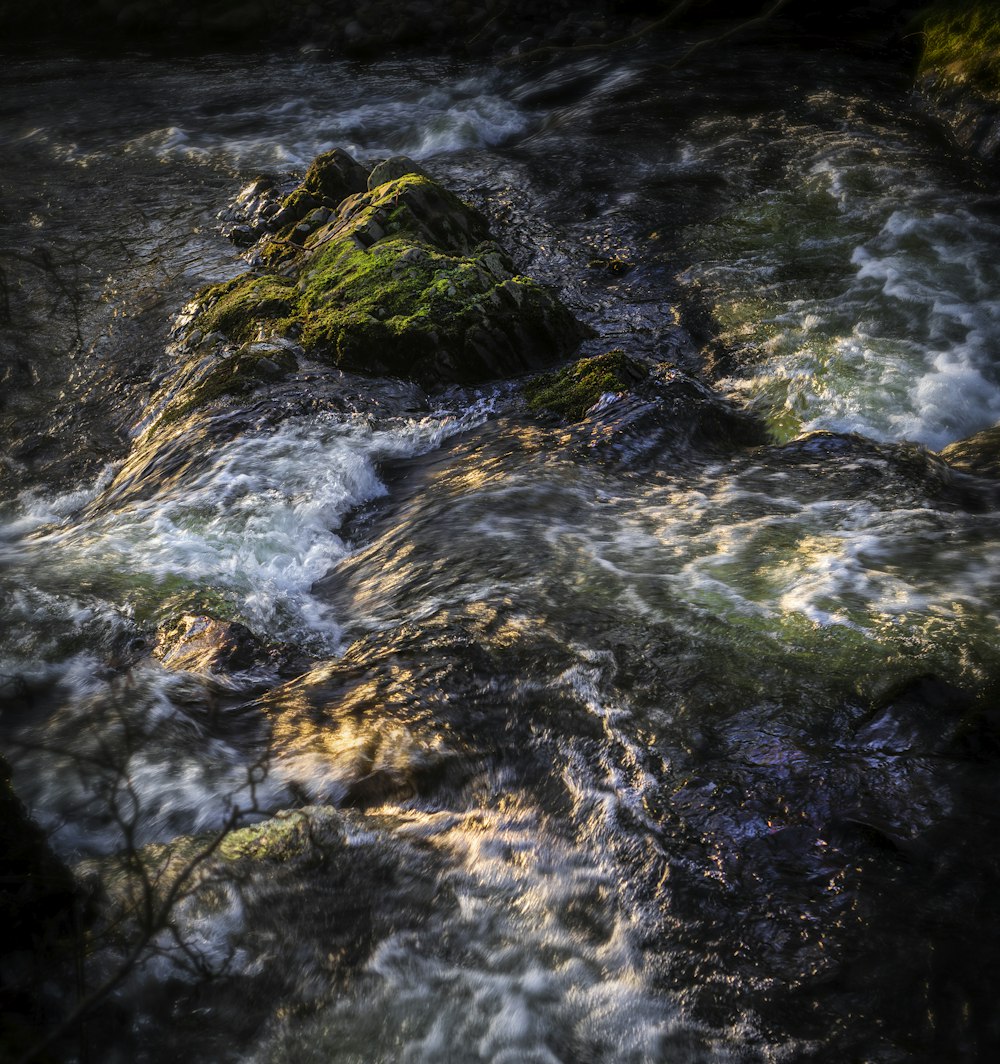 a stream of water with rocks in it