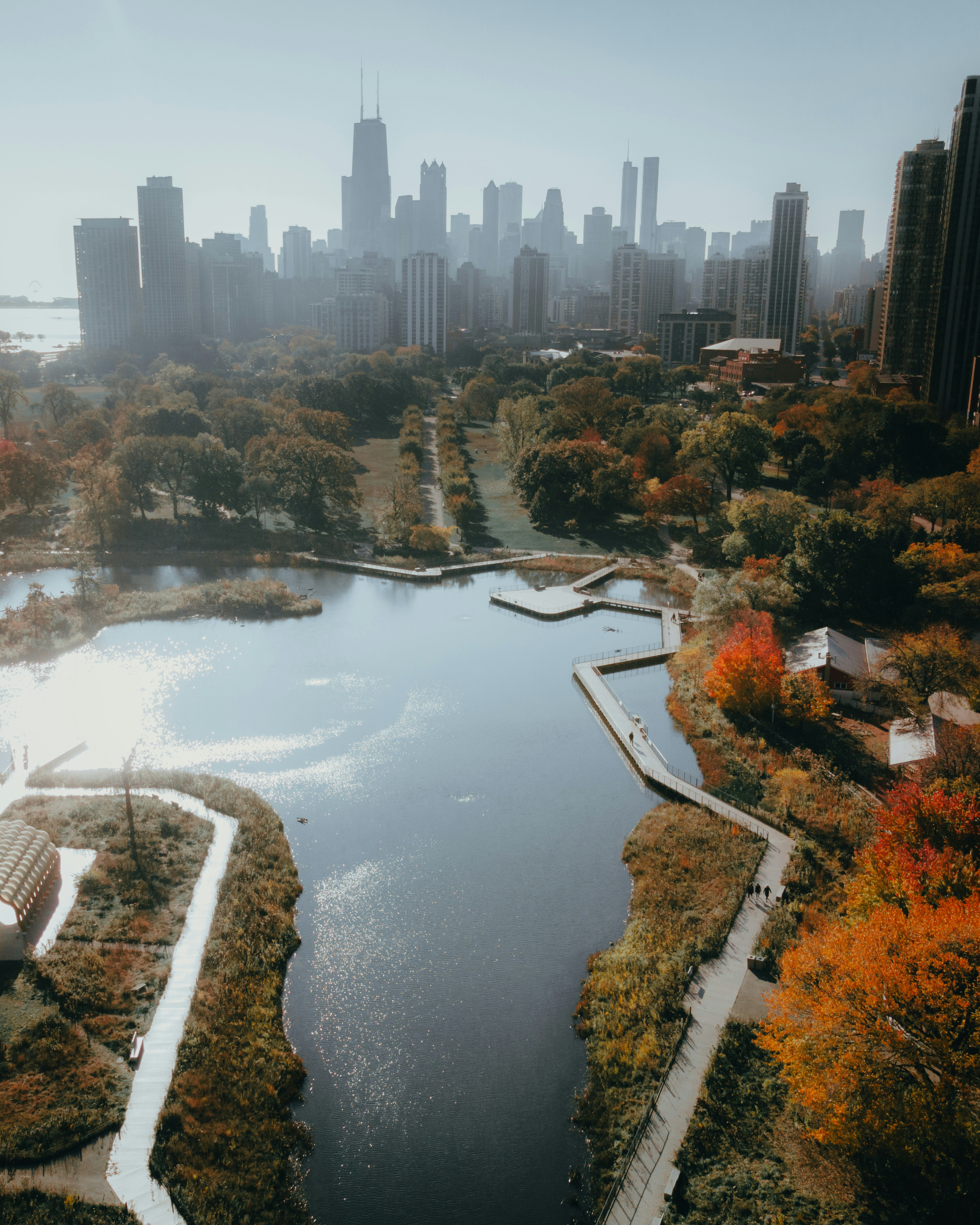 un grand plan d’eau entouré d’arbres