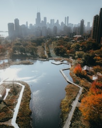 a large body of water surrounded by trees