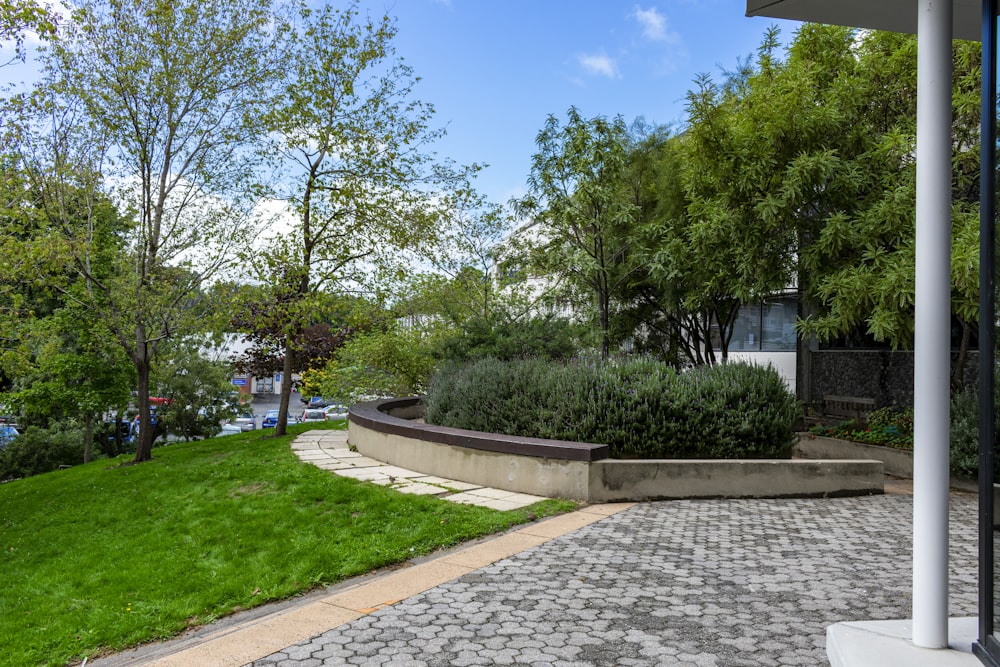 a view of a park from a house